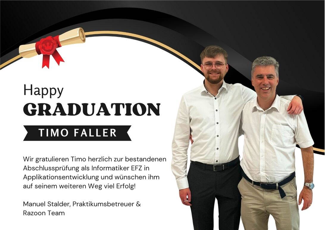 Herzliche Gratulation zum Praktikumsabschluss, Timo! Herzliche Gratulation zum Praktikumsabschluss, Timo!